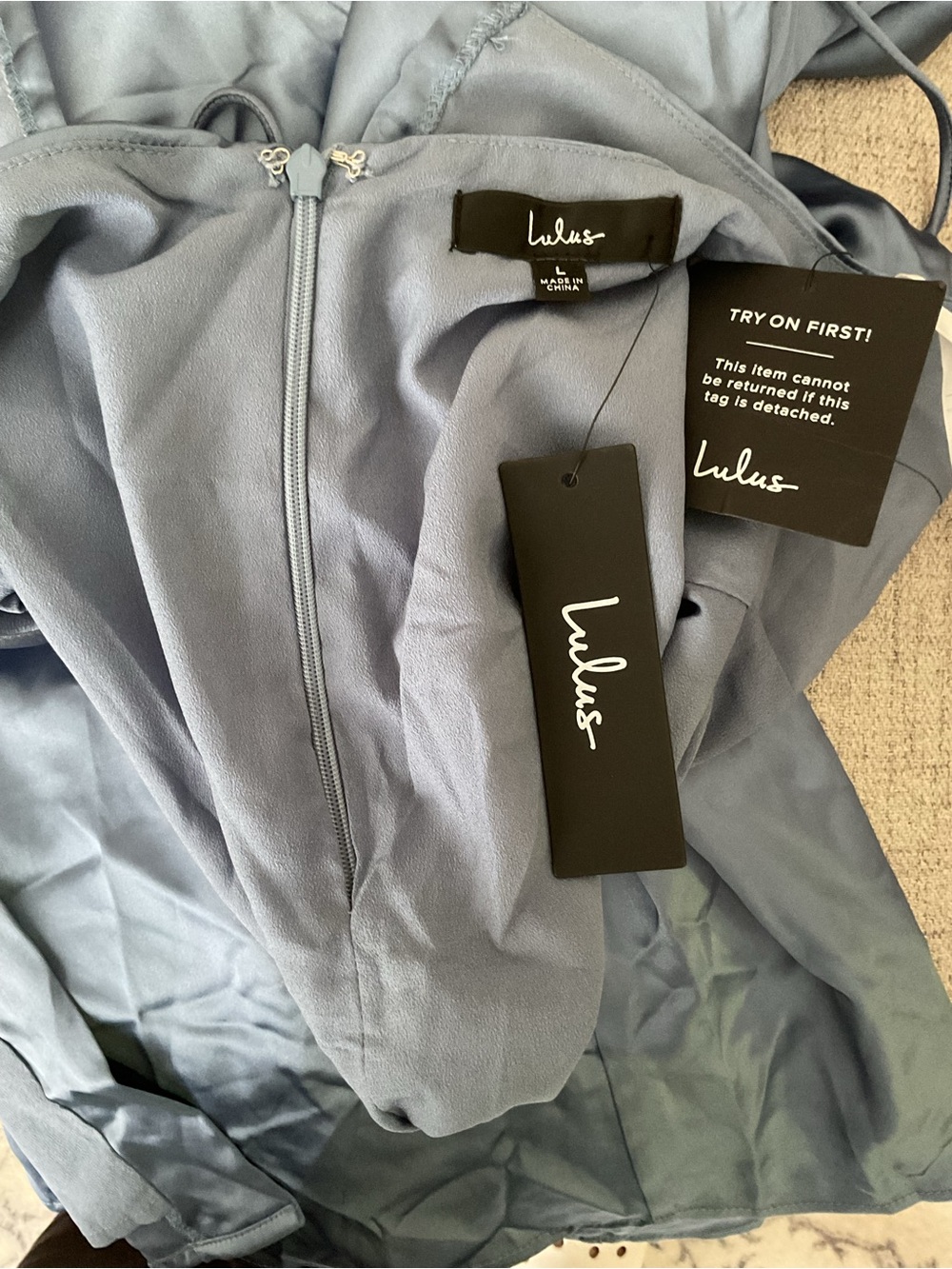Lulus Stunning Example Slate Blue Satin Backless Maxi Dress Large NWT - Picture 11 of 14